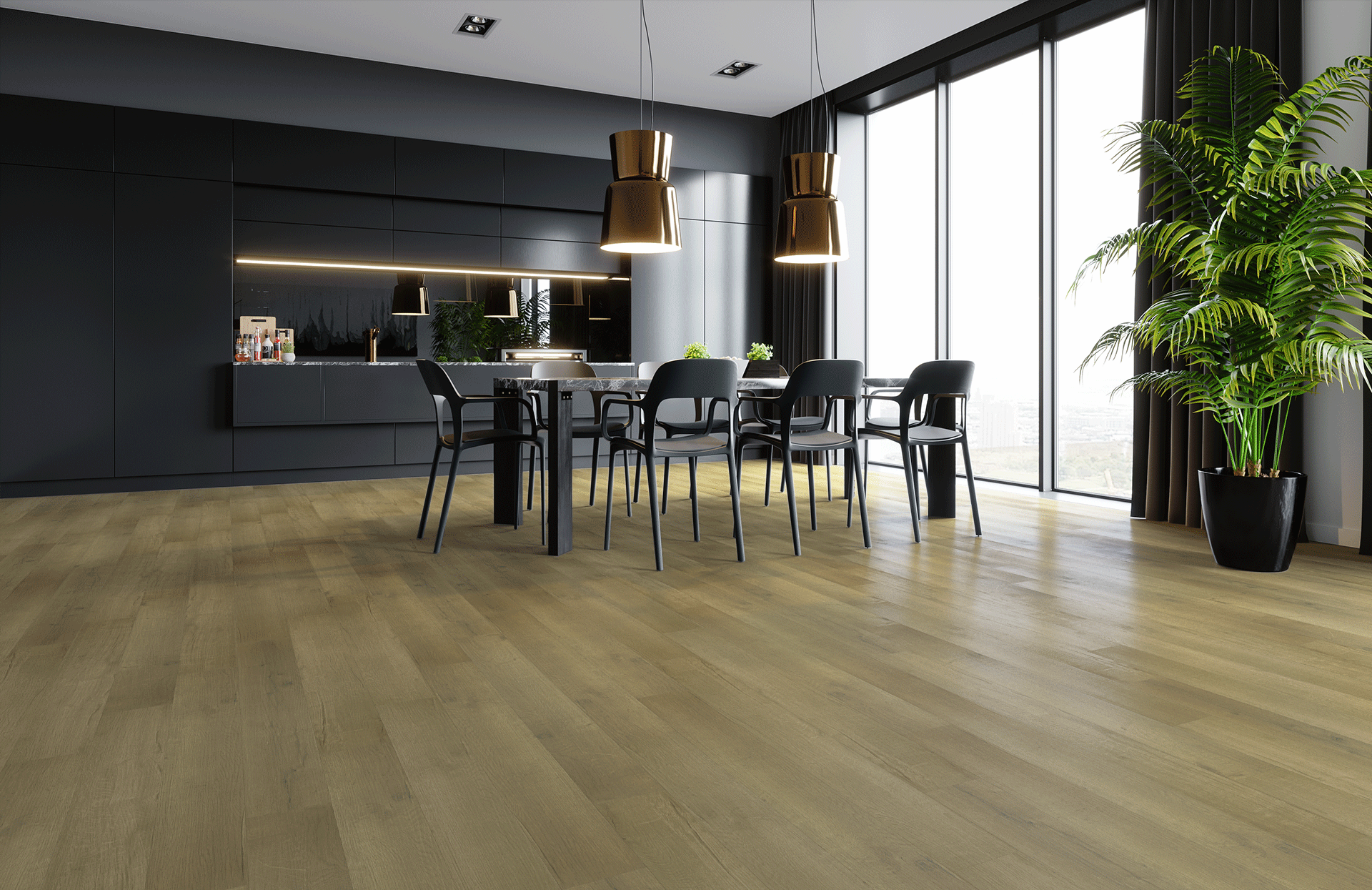 Кварцвиниловый SPC ламинат Home Expert Natural Дуб Янтарный пляж 1201 / 0-002 1220×150×3,5 фото в интерьере